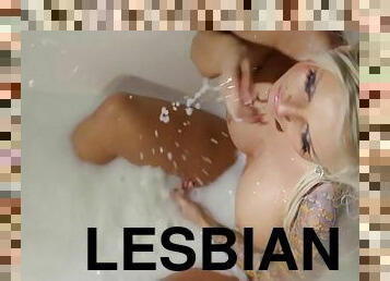 Perfect lesbian show by two blonde couple