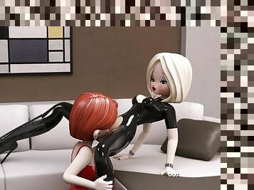 Ducatfilm.com lesbians in latex having fun in hot 3d show