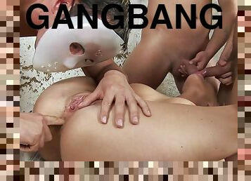 Gangbang action for the cock thirsty blonde Nataly D'angelo