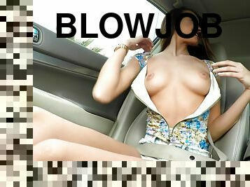 Hot car stripping and blowjob on her knees by Charity Crawford