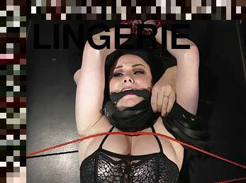 Veruca James wears hot lingerie while being tied up by a hunk