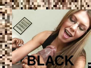 Nerdy teen Alicia knows how to make a long black cock cum