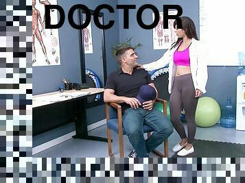 Sporty and athletic doctor gets fucked in ripped yoga pants