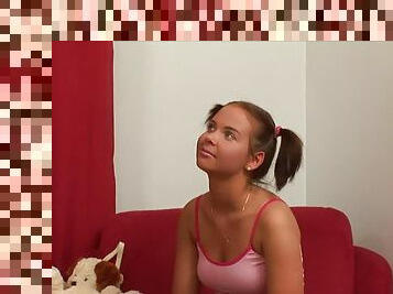 Masha the pretty chick with pigtails fucking reverse cowgirl