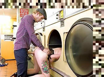 On laundry day she gets fucked in the middle of the laundromat