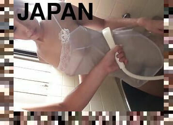 Sexy shower with a Japanese temptress in lingerie