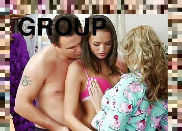 Lana Violet and Sarah Vandella join their friends for a hot orgy