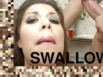 Sexy brunette sucking her boyfriend's cock. See him cum in her mouth now!