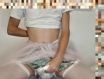 Sissy in diaper jerks off and cums