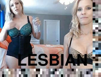 Two Blonde Lesbian Sharing One Dildo For Pleasure