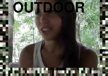 Outdoor blowjob in POV with sweet amateur