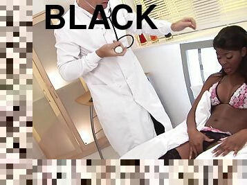 Tight black girl fucks her white doctor and he cums on her soft skin