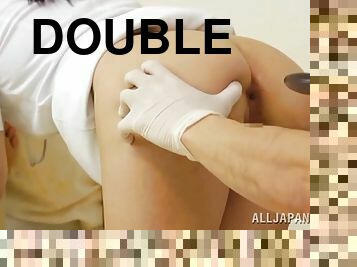 Hot double penetration for a sexy and naughty Japanese nurse