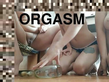 Spin the bottle with dirty talk, kisses and orgasms - lesbian illusion