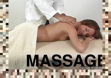 Hot babe Sierra Sinn blows a guy in a massage room