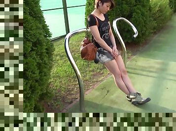 Gorgeous short hair Japanese amateur hot pants walk in public