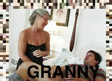 Slim granny with small tits gets dirty with a college guy