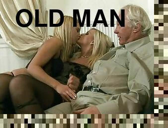 Old Man Has An Amazing Threesome With Hot Blonde Babes