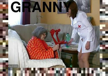 BBW chubby Nurse masturbate with old Granny