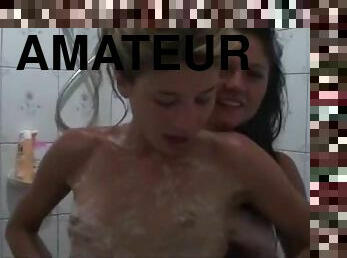 Amateur girls teasing wet bodies in shower