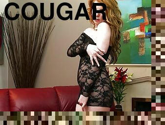 Redhead cougar Nicole Hart masturbates her shaved cunt