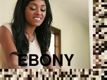 Stunning ebony-skinned chick with big boobs enjoying a hardcore interracial fuck