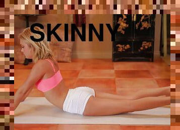 Skinny blonde girl likes giving blowjobs more than doing yoga