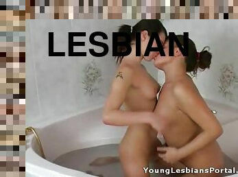 Brunette Teens Show You How To Eat Pussy While Taking A Bath Together