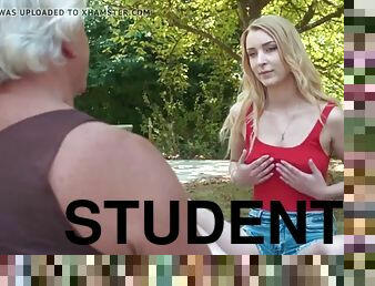 Foreign college student rides grandpas cock sucks it good