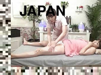 Japanese masseuse seduces her client and they have lesbian sex
