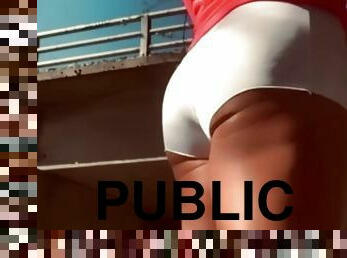 Slutty thin white booty in shorts in public crossdresser sissy