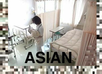 Turned on Asian nurse blowing her patient wildly