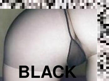 Ass Tease in Transparent Black Pantyhose