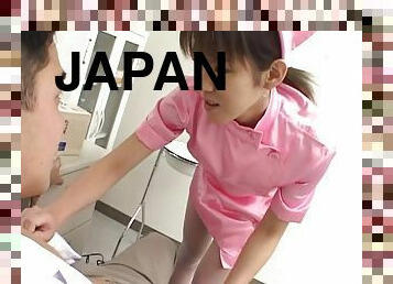 Pink satin nurse costume on a horny Japanese hardcore slut