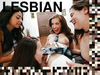 18yo toying girls - lesbian party with sexy brunettes