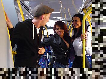 Dull bus ride turns into an incredible threesome with a happy ending