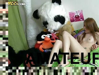 Toy Panda Fucks And Sexy Redhead Girl And Her Pink Shaved Pussy