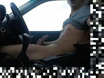 Twink Boy Cum in car public!