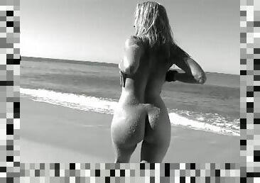 Sandy on the beach & showing us she's horny