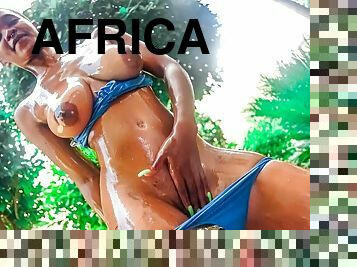 African Sex Trip - Busty Ebony Oiling Her Holes For Hard BWC Pounding
