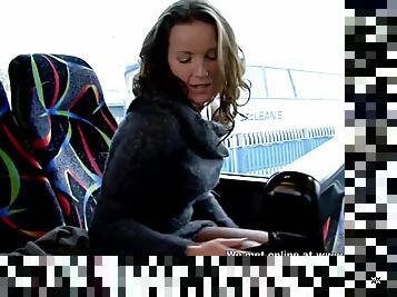 MILF masturbation in bus