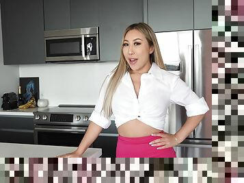 Slutty Asian babe Nicole Doshi convinces a guy to buy a house