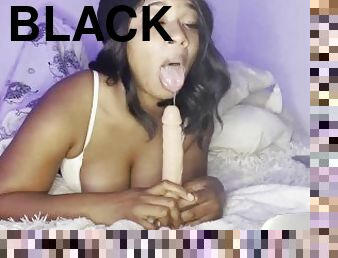 Black Girl Loves Sneaking to Suck Dildo Dick and Blow Bubbles
