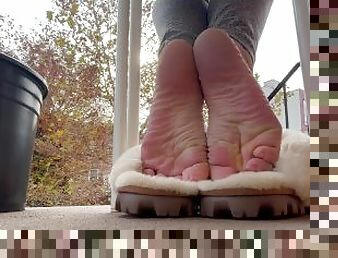 Spy CatPrincessFeet's furry slippers and sweaty stoop soles, below chair pov