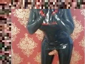 TS VIPER OPEN FACE LATEX HOOD CATSUIT GLOVES SMOKING 120MM BIG CUMSHOT