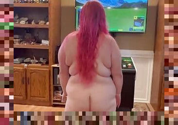 Hot Pink Haired Milf Plays Arcade Game Naked Then Squirts All Over It While Smoking