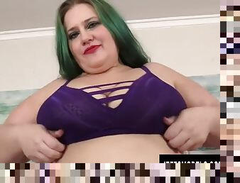 Chubby Becky Butterfly plays with a dildo