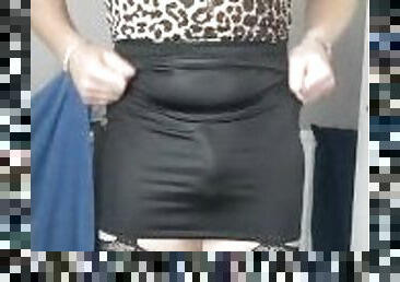 Tranny with a skirt bulge