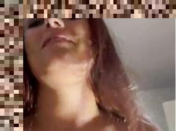 Slut wife riding hubbys dick with a face full of cum