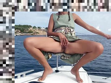 Hot Girl On A Boat Teasing With Her Pussy And Feet